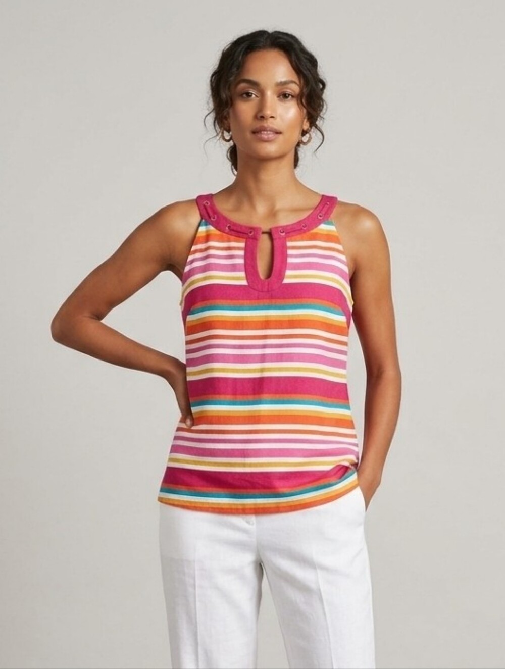 Top Striped Sleeveless Blouse Appraisal XL Cotton Blend
